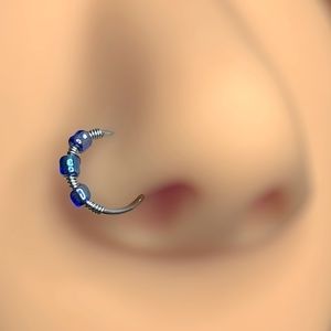 2/$18 Iridescent blue Beaded hoop nose ring 20G